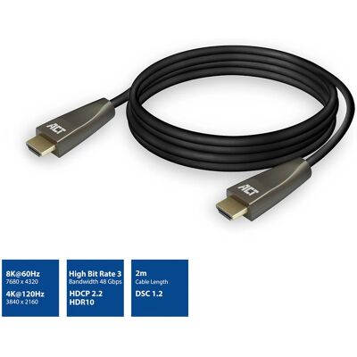 ACT HDMI-Kabel - 2m, 8K@60Hz / 4K@120Hz, Ultra High Speed 2.1, 48Gbps ACT HDMI-Kabel - 2m, 8K@60Hz / 4K@120Hz, Ultra High Speed 2.1, 48Gbps