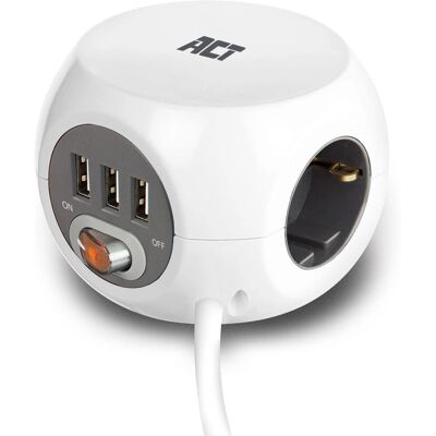 ACT Verlengsnoer met USB en Kinderbeveiliging ACT Verlengsnoer met USB en Kinderbeveiliging