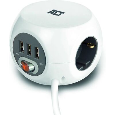 Multiprise ACT Cubical 3 Prises 3m USB Sécurité Enfant Multiprise ACT Cubical 3 Prises 3m USB Sécurité Enfant