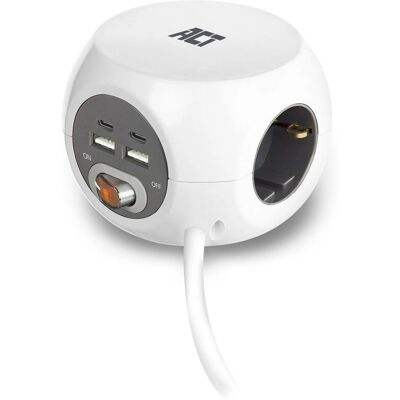 ACT AC2415 Multiprise - 3 Prises, USB, Blanc - Publicité ACT AC2415 Multiprise - 3 Prises, USB, Blanc - Publicité