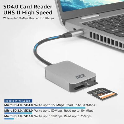 ACT AC7056 Kompakter USB-C Kartenleser - Unterstützt SD 4.0 UHS-II ACT AC7056 Kompakter USB-C Kartenleser - Unterstützt SD 4.0 UHS-II