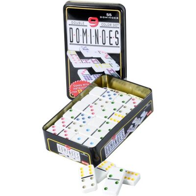 ENGELHART Podwójne 9 Kolorowe Domino - Metalowe Opakowanie - 55 Klocków - Zasady W zestawie ENGELHART Podwójne 9 Kolorowe Domino - Metalowe Opakowanie - 55 Klocków - Zasady W zestawie