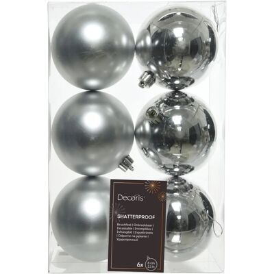 Zilveren Kerstballen - 6 stuks, 8cm Zilveren Kerstballen - 6 stuks, 8cm
