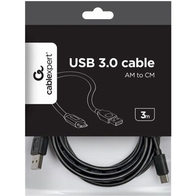 Cavo USB Gembird - 3m - USB 2.0 - Nero - Connettore reversibile Tipo C Cavo USB Gembird - 3m - USB 2.0 - Nero - Connettore reversibile Tipo C