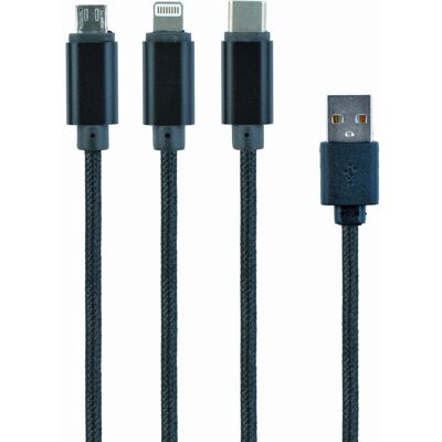 Câble USB Gembird - 3-en-1 USB A, Micro-USB, USB-C - 1m Noir Câble USB Gembird - 3-en-1 USB A, Micro-USB, USB-C - 1m Noir