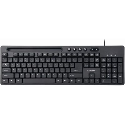 Gembird KB-UM-108 Zwarte USB QWERTY Toetsenbord met Telefoonhouder Gembird KB-UM-108 Zwarte USB QWERTY Toetsenbord met Telefoonhouder