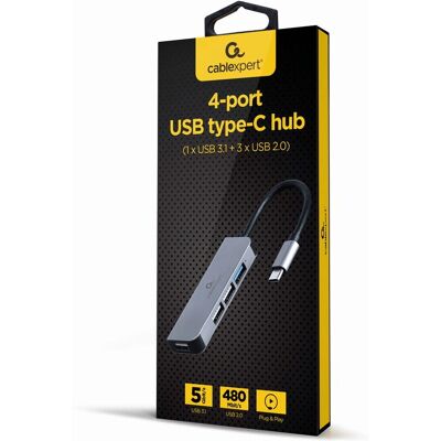 Gembird UHB-CM-U3P1U2P3-01 USB-Hub - Kabelgebunden, Silber, 4 Anschlüsse Gembird UHB-CM-U3P1U2P3-01 USB-Hub - Kabelgebunden, Silber, 4 Anschlüsse