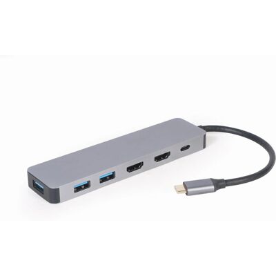Gembird A-CM-COMBO3-03 Hub - 4K HDMI, USB-C, 6 Anschlüsse - Grau Silber Gembird A-CM-COMBO3-03 Hub - 4K HDMI, USB-C, 6 Anschlüsse - Grau Silber