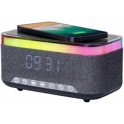 Ceas deșteptător Gembird cu încărcare wireless, lumină nocturnă RGB, radio FM Ceas deșteptător Gembird cu încărcare wireless, lumină nocturnă RGB, radio FM