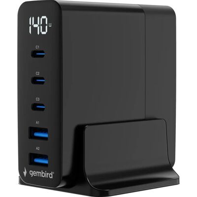 GEMBIRD - TA-UC-2A3C-PD140-01-BK - 5-port GaN USB - Fekete - Töltő GEMBIRD - TA-UC-2A3C-PD140-01-BK - 5-port GaN USB - Fekete - Töltő