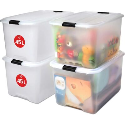 Iris Ohyama - 4 Aufbewahrungsboxen mit Deckel - 45L - Transparent - Stapelbar Iris Ohyama - 4 Aufbewahrungsboxen mit Deckel - 45L - Transparent - Stapelbar