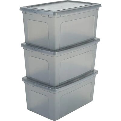 Iris Ohyama - Set aus 3 Aufbewahrungsboxen, 50L, Transparent, Stapelbar Iris Ohyama - Set aus 3 Aufbewahrungsboxen, 50L, Transparent, Stapelbar