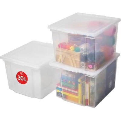 IRIS OHYAMA 3 Boîtes de Rangement 30L Transparente Empilables IRIS OHYAMA 3 Boîtes de Rangement 30L Transparente Empilables