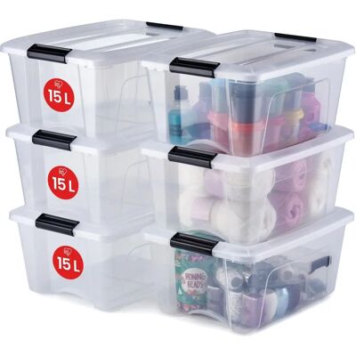 Iris Ohyama 6 Aufbewahrungsboxen 15L Stapelbar Langlebig Multi-Raum Iris Ohyama 6 Aufbewahrungsboxen 15L Stapelbar Langlebig Multi-Raum