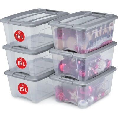 Iris Ohyama - Set van 6 Opslagdozen 15L Stapelbaar Duurzaam Iris Ohyama - Set van 6 Opslagdozen 15L Stapelbaar Duurzaam