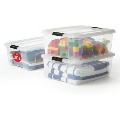 Iris Ohyama - Lot de 3 Boîtes de rangement, 30L, Transparent - Publicité Iris Ohyama - Lot de 3 Boîtes de rangement, 30L, Transparent - Publicité