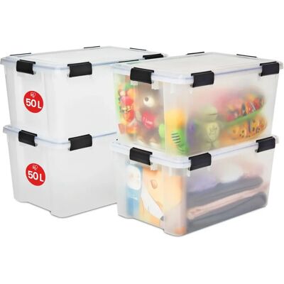 Iris Ohyama - Boîte de rangement - Étanche, Empilable, 50L - Publicité Iris Ohyama - Boîte de rangement - Étanche, Empilable, 50L - Publicité