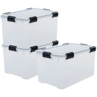 Iris Ohyama - Caja de almacenamiento, 3 unidades, 70L, Apilable, Hermética Iris Ohyama - Caja de almacenamiento, 3 unidades, 70L, Apilable, Hermética