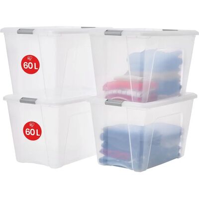 Iris Ohyama - 4 Boîtes de rangement avec couvercles, 60L, Argent - Boîtes de rangement Iris Ohyama - 4 Boîtes de rangement avec couvercles, 60L, Argent - Boîtes de rangement