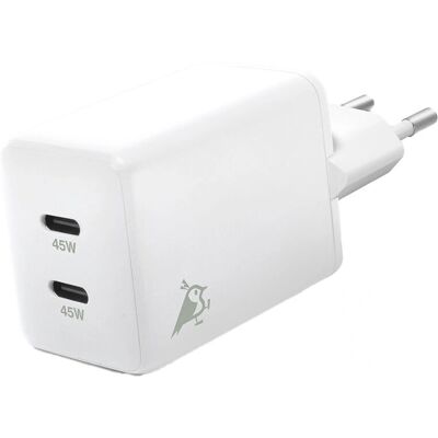 W2 Chargebird GaN Vægoplader - 45W, USB-C, Hvid - Oplader W2 Chargebird GaN Vægoplader - 45W, USB-C, Hvid - Oplader