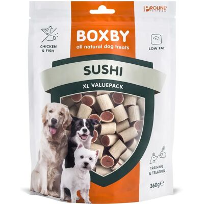 Collations Sushi Poulet et Poisson de Boxby - Friandises pour Chiens 360g - Publicité Collations Sushi Poulet et Poisson de Boxby - Friandises pour Chiens 360g - Publicité
