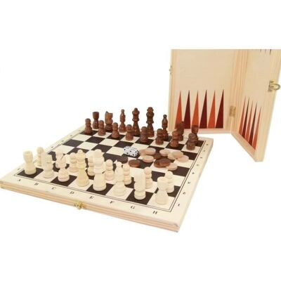 Set d'Échecs et Backgammon en Bois - Portable & Élégant - Publicité Set d'Échecs et Backgammon en Bois - Portable & Élégant - Publicité