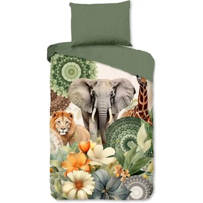 HIP Sagadar Grüne Satin-Bettbezug - Mandala, Blumen & Safari-Tiere HIP Sagadar Grüne Satin-Bettbezug - Mandala, Blumen & Safari-Tiere