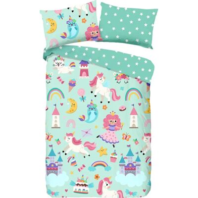 Good Morning Magisches Mint-Kinderbettwäsche - Einhorn Schloss Prinzessin Good Morning Magisches Mint-Kinderbettwäsche - Einhorn Schloss Prinzessin