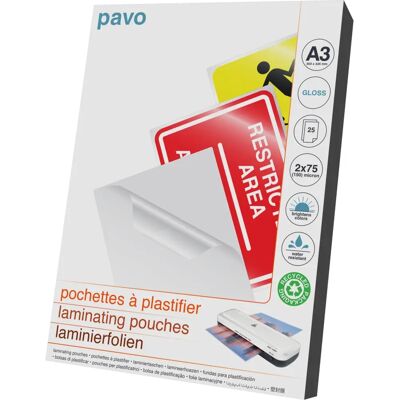 Pochettes de Laminage Pavo - A3, 75 Microns, 25 Pièces Pochettes de Laminage Pavo - A3, 75 Microns, 25 Pièces