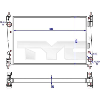 Tyс Jäähdyttimen radiatori 725-0042-R Fiat, Opel, Lancia - Moottorin jäähdytys Tyс Jäähdyttimen radiatori 725-0042-R Fiat, Opel, Lancia - Moottorin jäähdytys