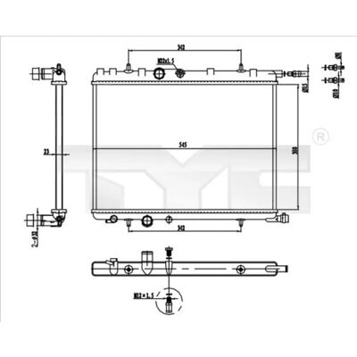 Ψυγείο κινητήρα Peugeot 206, 307, Partner I Van 545x380x23mm Ψυγείο κινητήρα Peugeot 206, 307, Partner I Van 545x380x23mm