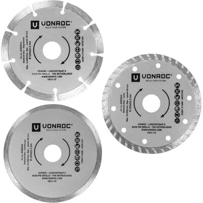 VONROC Set van 3 Diamantschijven - 125mm - Steen, Beton, Keramiek VONROC Set van 3 Diamantschijven - 125mm - Steen, Beton, Keramiek