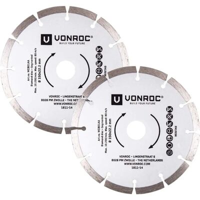 VONROC - Set van 2 Diamantzagen 150mm voor Cement, Bakstenen, Steen - Universeel VONROC - Set van 2 Diamantzagen 150mm voor Cement, Bakstenen, Steen - Universeel