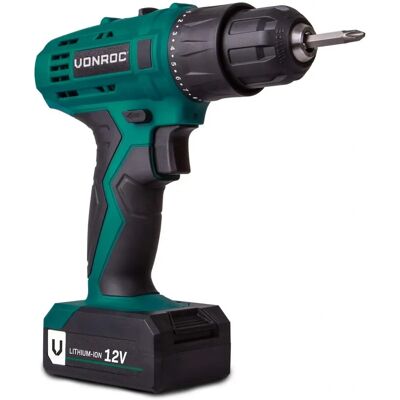Taladro inalámbrico Vonroc - 12V, 2 baterías, cargador rápido, bits y bolsa Taladro inalámbrico Vonroc - 12V, 2 baterías, cargador rápido, bits y bolsa