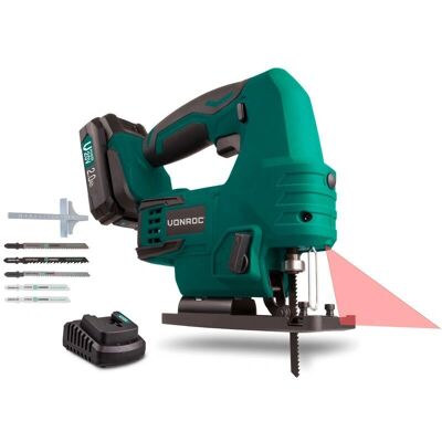 Sierra de calar inalámbrica VONROC 20V, Juego completo con hojas y accesorios Sierra de calar inalámbrica VONROC 20V, Juego completo con hojas y accesorios