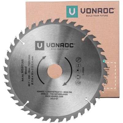 VONROC Lame Universelle 216mm - 40 Dents - Bois - Publicité VONROC Lame Universelle 216mm - 40 Dents - Bois - Publicité