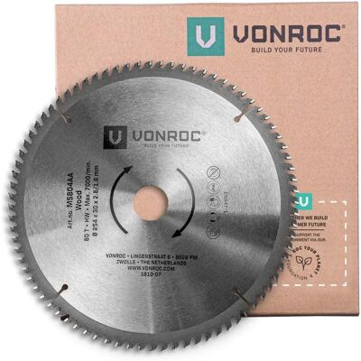 Lámina de sierra circular universal Vonroc - 80D 254mm - Madera Lámina de sierra circular universal Vonroc - 80D 254mm - Madera