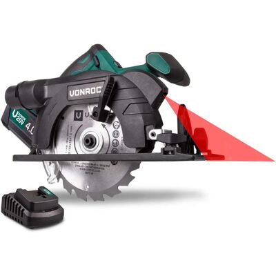 Sierra circular inalámbrica VONROC 20V - Incl. batería 4.0Ah y cargador rápido Sierra circular inalámbrica VONROC 20V - Incl. batería 4.0Ah y cargador rápido