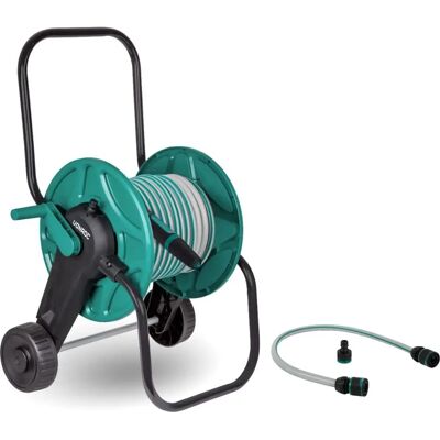 Chariot enrouleur de tuyaux VONROC - 20m, Buse réglable, Raccords rapides - Publicité Chariot enrouleur de tuyaux VONROC - 20m, Buse réglable, Raccords rapides - Publicité