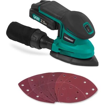 Vonroc - Handpuffer - VPower 20V - Mit 2.0Ah Akku & Schnellladegerät - Staubsack & 6 Schleifpapiere Vonroc - Handpuffer - VPower 20V - Mit 2.0Ah Akku & Schnellladegerät - Staubsack & 6 Schleifpapiere