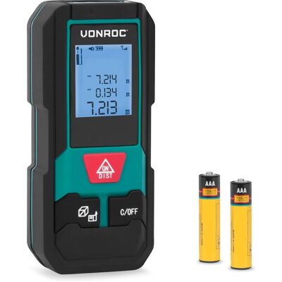 VONROC Laserafstandsmeter - 20m bereik - Compact - Meet afstand, oppervlakte, volume - Pythagoras-stand VONROC Laserafstandsmeter - 20m bereik - Compact - Meet afstand, oppervlakte, volume - Pythagoras-stand