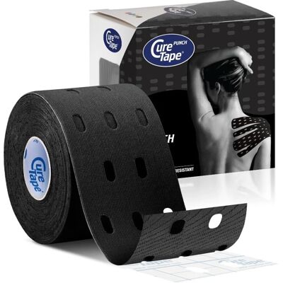 CureTape CureTape Punch Negru - Bandă de kinetoterapie - Susține recuperarea și reducerea durerii CureTape CureTape Punch Negru - Bandă de kinetoterapie - Susține recuperarea și reducerea durerii