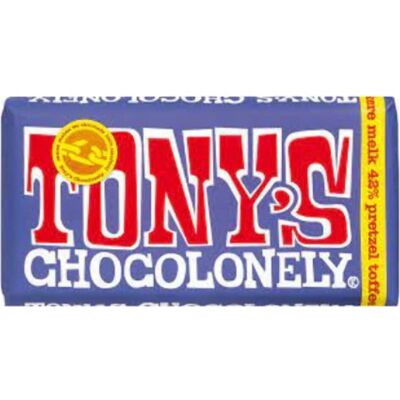 Tony's Chocolonely Model - Chocoladereep - Pretzel & Toffee - 180g Tony's Chocolonely Model - Chocoladereep - Pretzel & Toffee - 180g