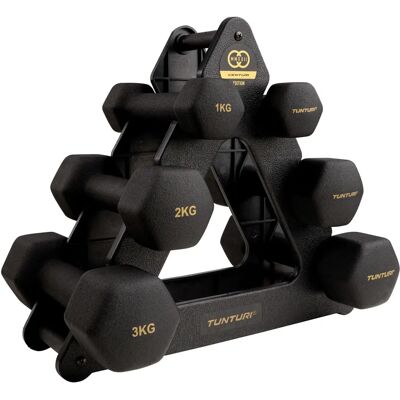 Tunturi Kurzhantelset mit Ständer - 6 Stück, 12,3 kg Tunturi Kurzhantelset mit Ständer - 6 Stück, 12,3 kg