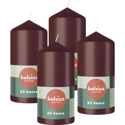 BOLSIUS Candele a Colonna Rosso Scuro - Decorazione, 4 pezzi, 12x6cm BOLSIUS Candele a Colonna Rosso Scuro - Decorazione, 4 pezzi, 12x6cm