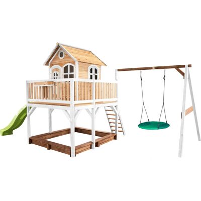 AXI Classic Liam Spielhaus mit Sommer Nestschaukel Braun/weiß - Limettengrün Rutsche - Spielhaus AXI Classic Liam Spielhaus mit Sommer Nestschaukel Braun/weiß - Limettengrün Rutsche - Spielhaus