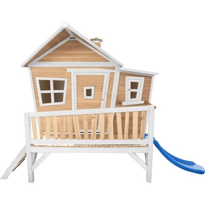 AXI Crooked Emma Spielhaus Braun/weiß - Blaue Rutsche AXI Crooked Emma Spielhaus Braun/weiß - Blaue Rutsche