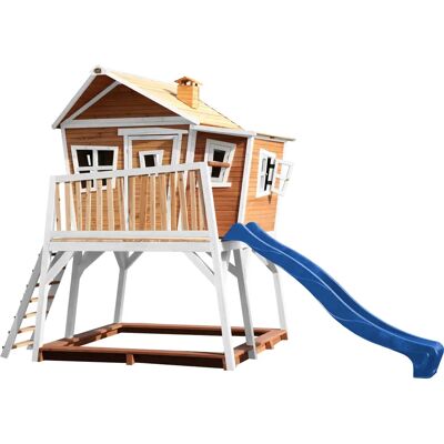 AXI Crooked Max Spielhaus Braun/weiß - Blaue Rutsche AXI Crooked Max Spielhaus Braun/weiß - Blaue Rutsche