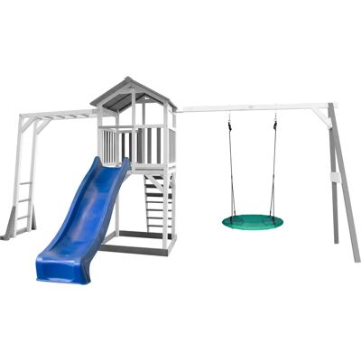 AXI Beach Tower mit Klettergerüst und Sommer Nestschaukel - Grau/weiß - Spielturm AXI Beach Tower mit Klettergerüst und Sommer Nestschaukel - Grau/weiß - Spielturm