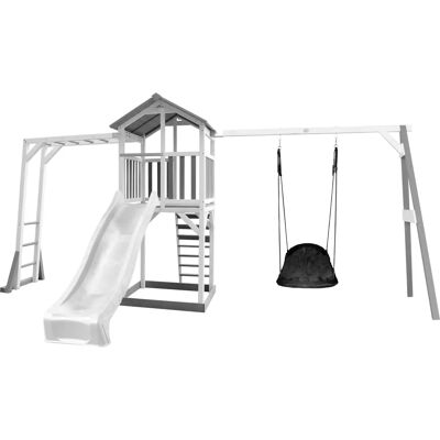 AXI Beach Tower - Klettergerüst, Roxy Nestschaukel, Grau/Weiß - Spielturm AXI Beach Tower - Klettergerüst, Roxy Nestschaukel, Grau/Weiß - Spielturm